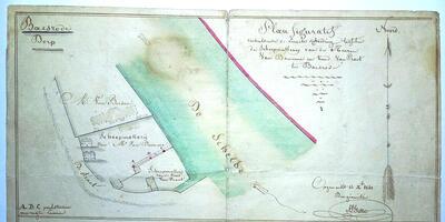 Opmeting uit 1841 van de werven Van Damme en Van Praet door een landmeter, waarbij de grens tussen de twee werven werd vastgelegd met dit plannetje